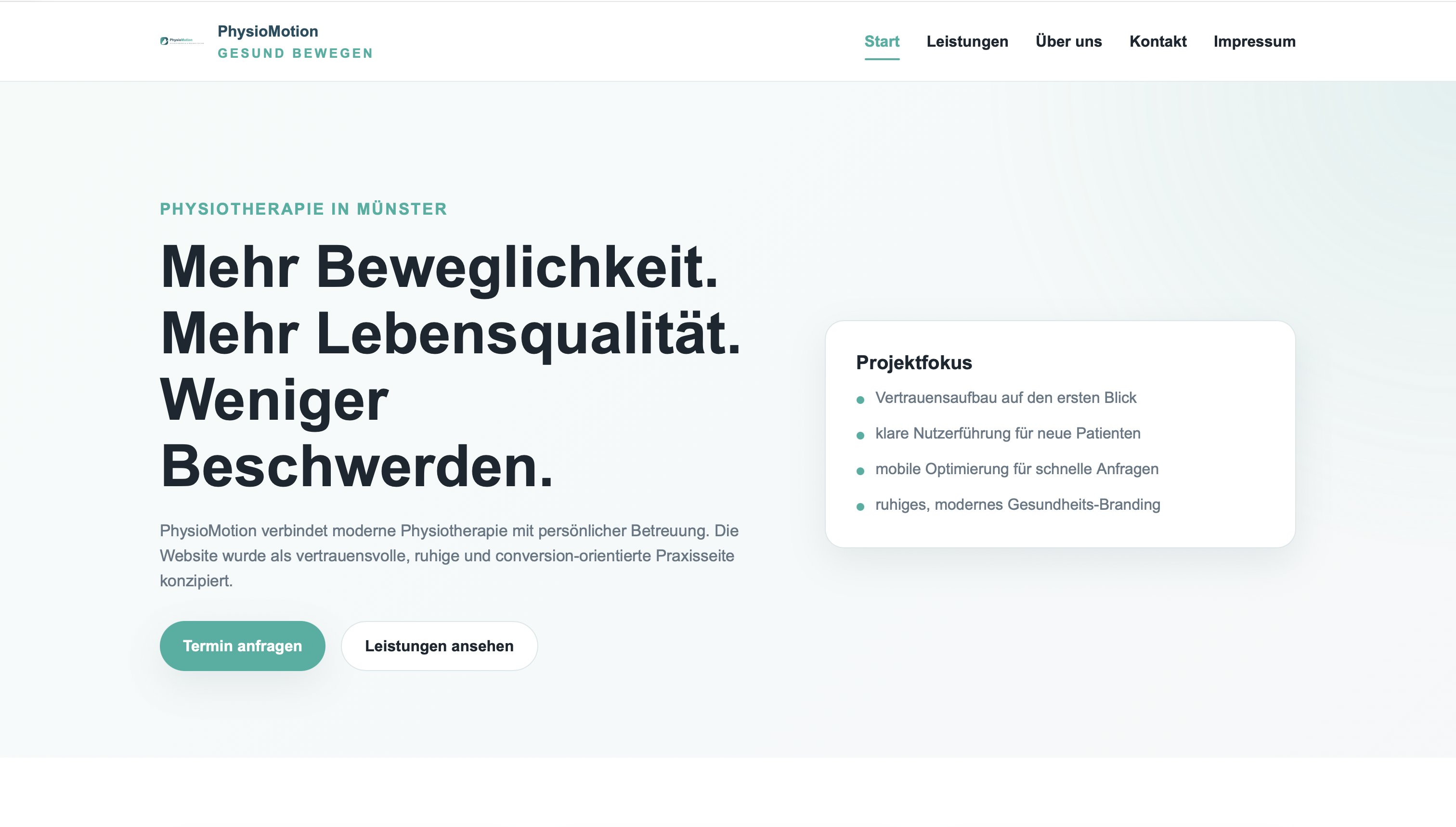 Screenshot Case Study Physiotherapiepraxis